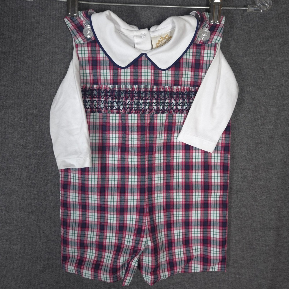 Beaufort Bonnet 12-18M Smocked Plaid Romper Set Preppy Old Money